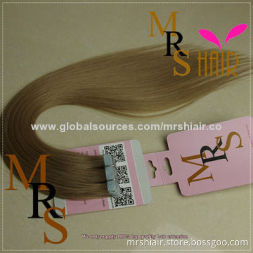 20-Inch Light Brown Brazilian Silk Straight Tape Weft Hair